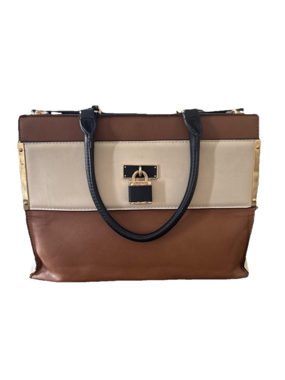 ALDO Brown White Colorblock Top Handle Bag Lock Accent-14w x 10h x 7deep-READ!
